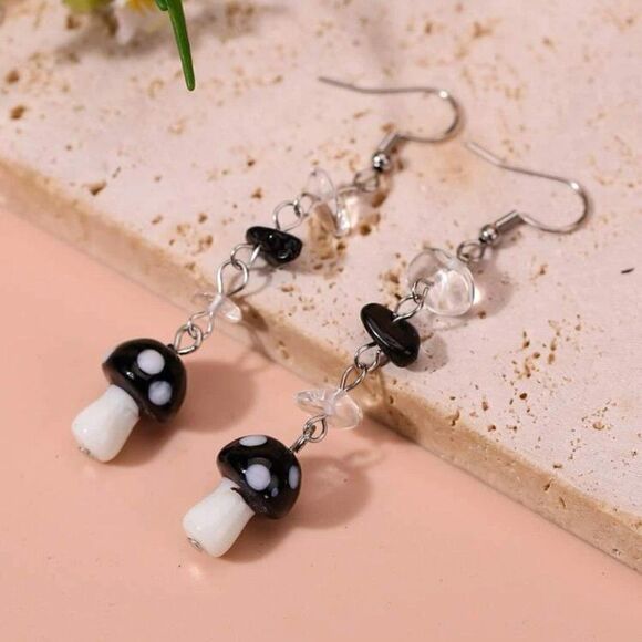 Glass Mushroom Dangle Drop Earrings - Picture 6 of 11